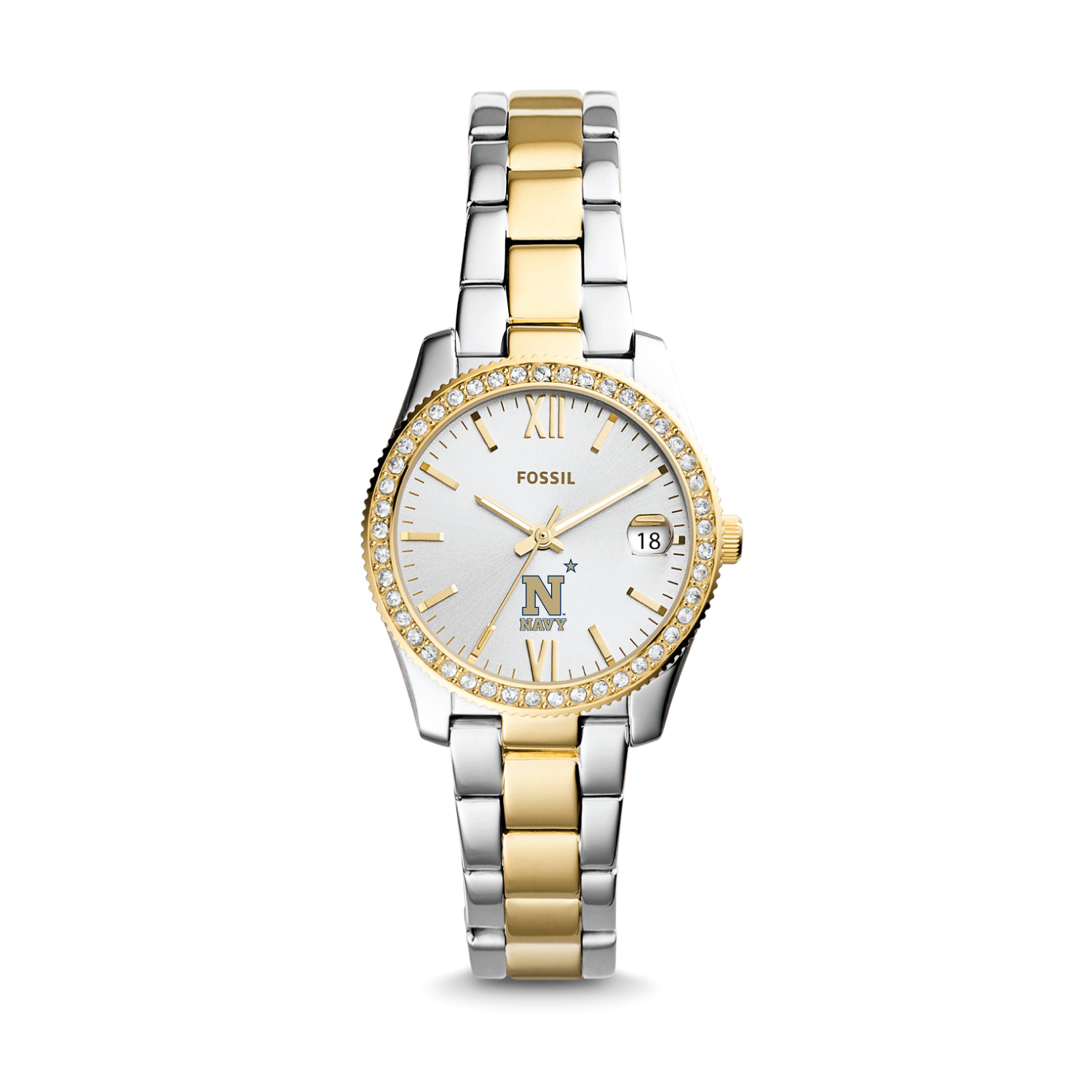 Women's Fossil Navy Midshipmen Scarlette Mini Two-Tone Stainless Steel Watch