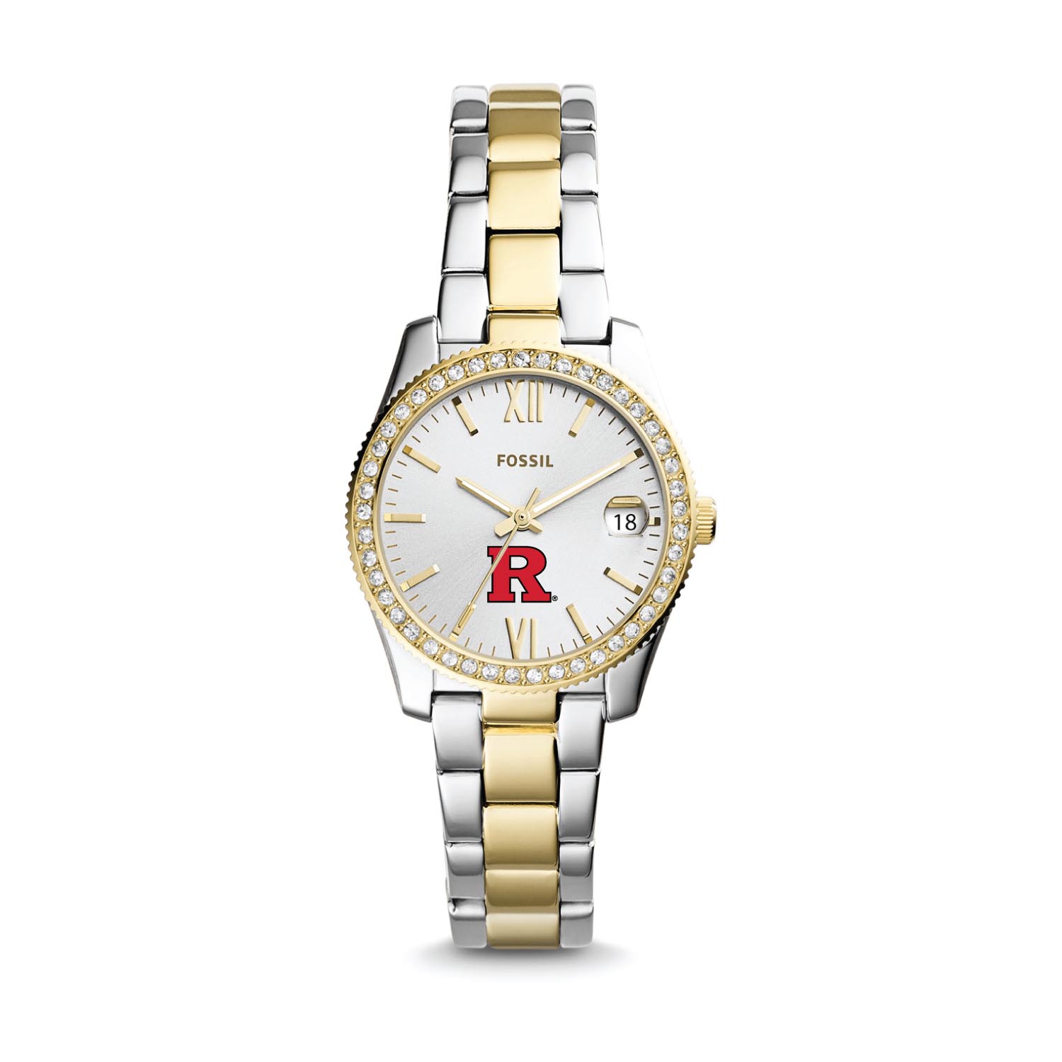 Women's Fossil Rutgers Scarlet Knights Scarlette Mini Two-Tone Stainless Steel Watch