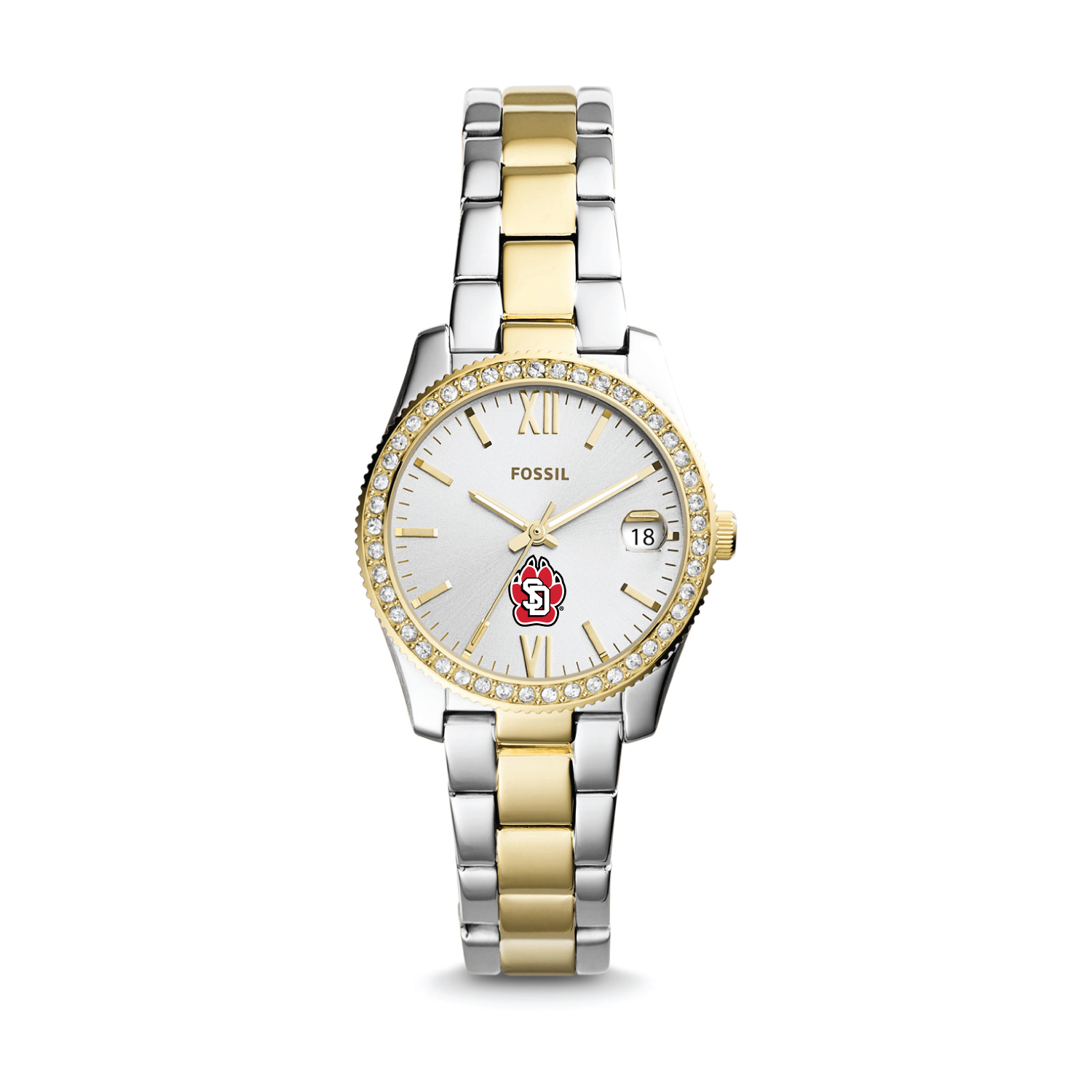 Women's Fossil South Dakota Coyotes Scarlette Mini Two-Tone Stainless Steel Watch