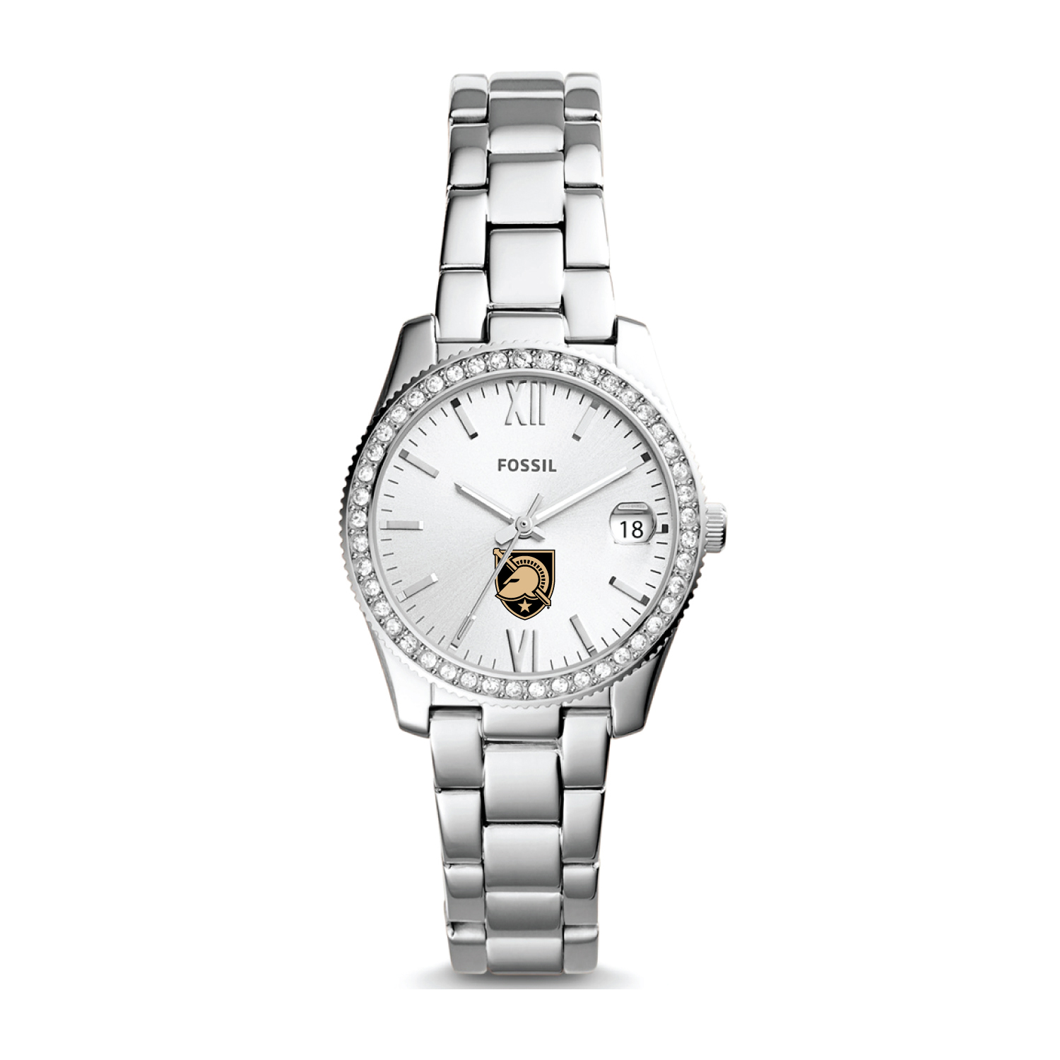 Women's Fossil Silver Army Black Knights Scarlette Mini Three-Hand Date Watch