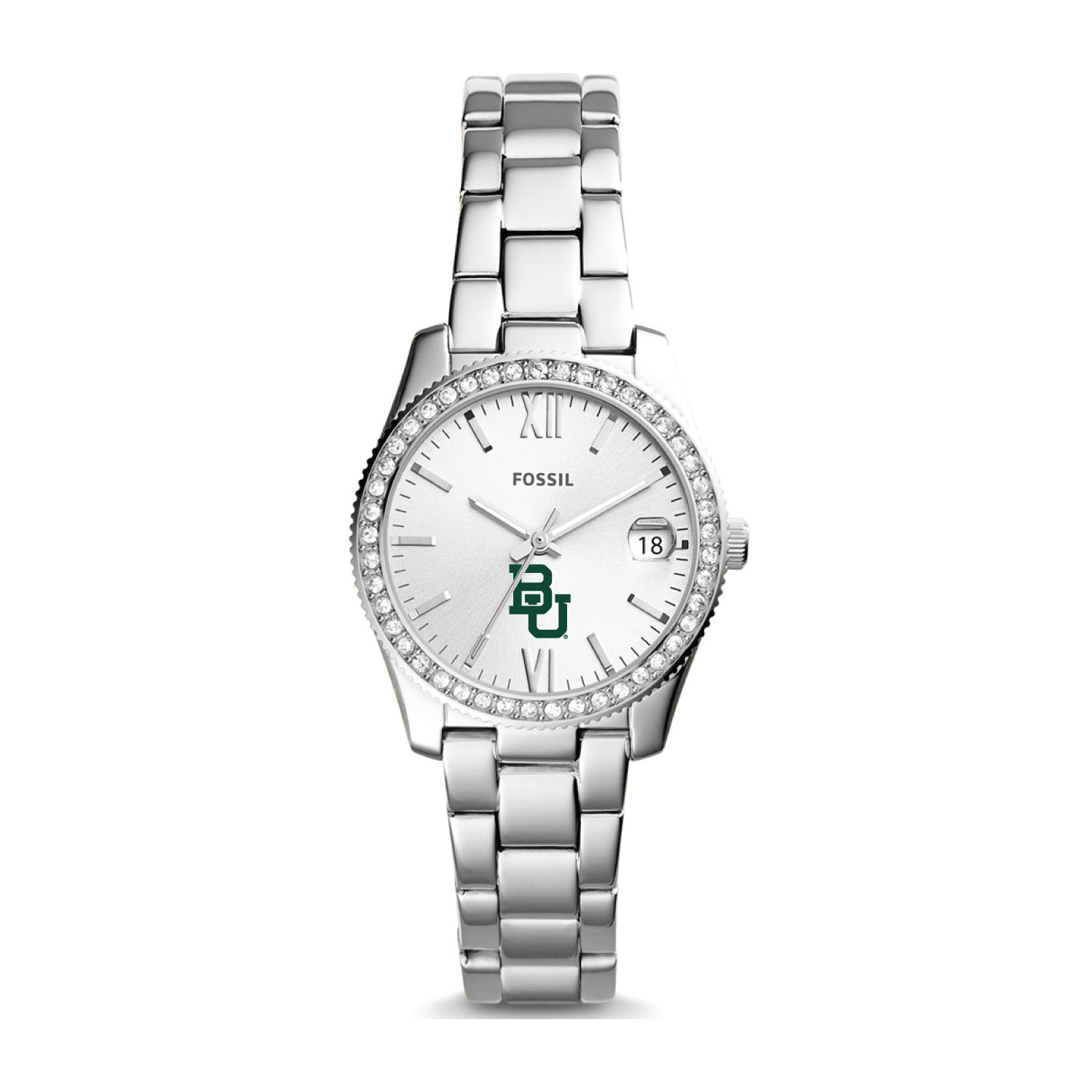 Women's Fossil Silver Baylor Bears Scarlette Mini Three-Hand Date Watch