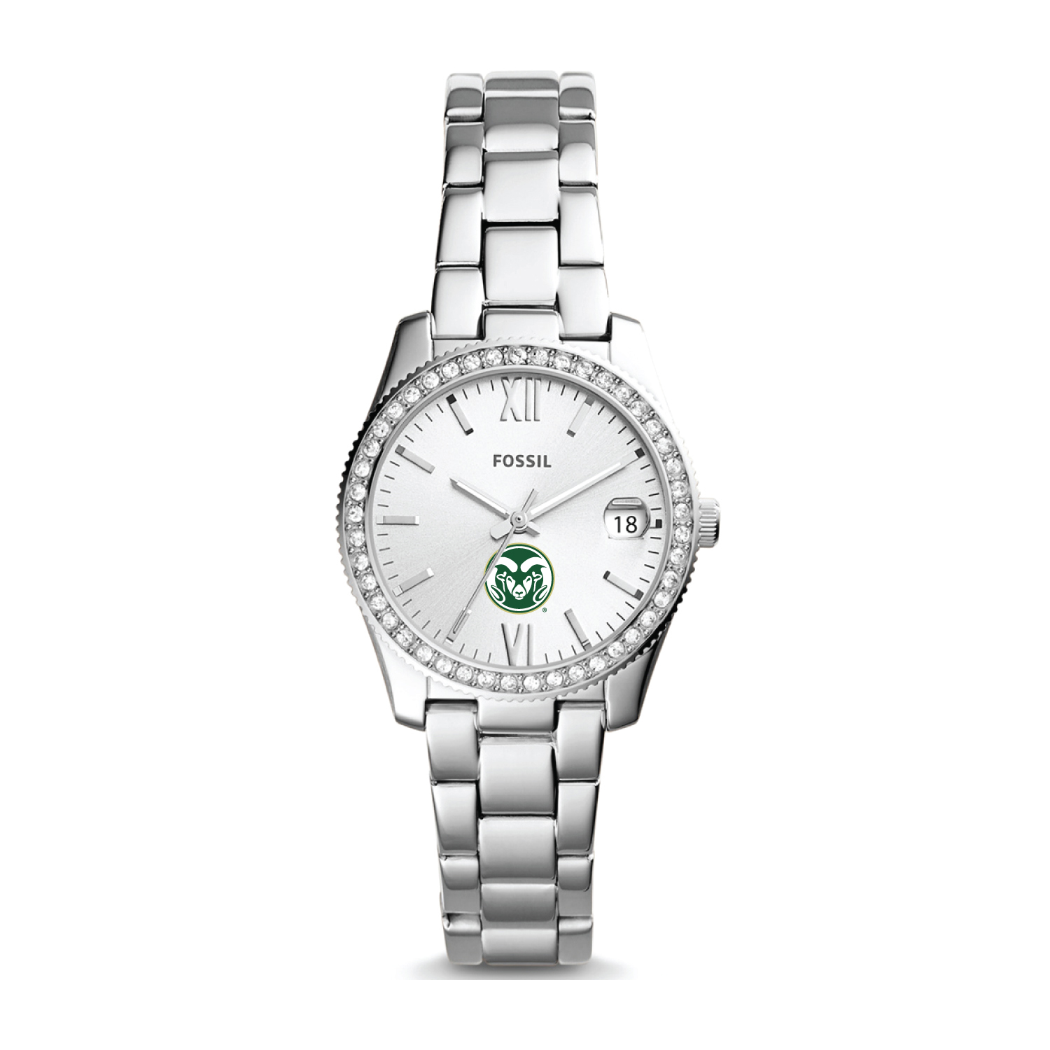 Women's Fossil Silver Colorado State Rams Scarlette Mini Three-Hand Date Watch