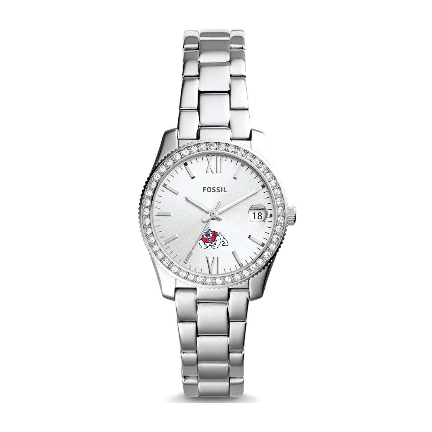 Women's Fossil Silver Fresno State Bulldogs Scarlette Mini Three-Hand Date Watch
