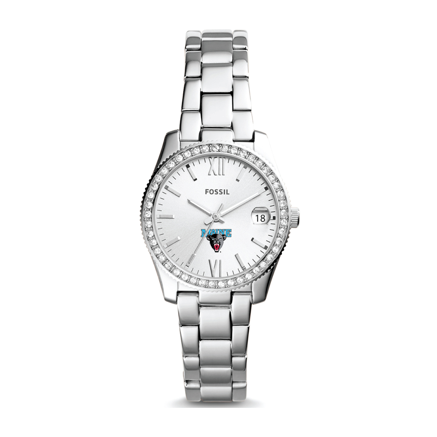 Women's Fossil Silver Maine Black Bears Scarlette Mini Three-Hand Date Watch