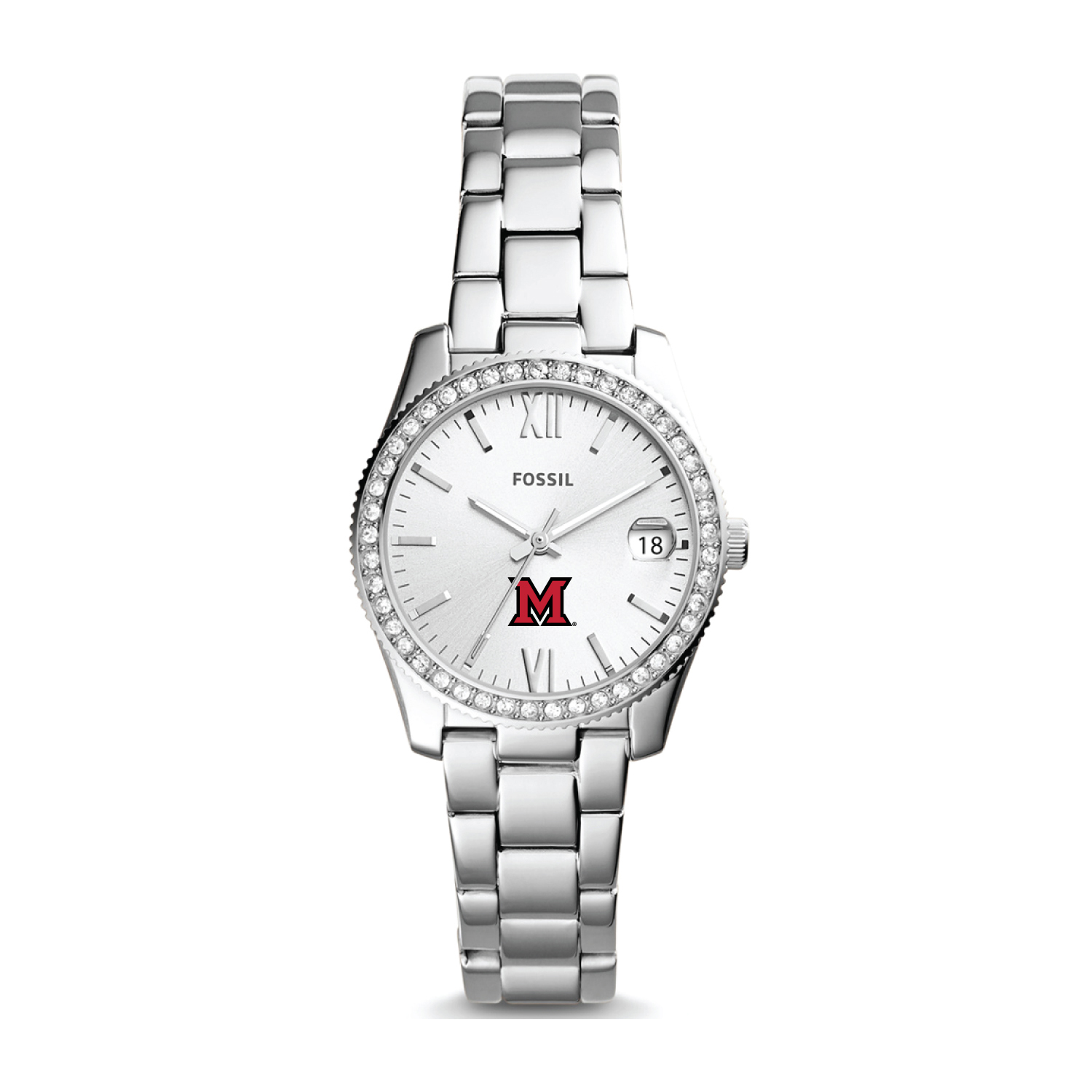 Women's Fossil Silver Miami University RedHawks Scarlette Mini Three-Hand Date Watch