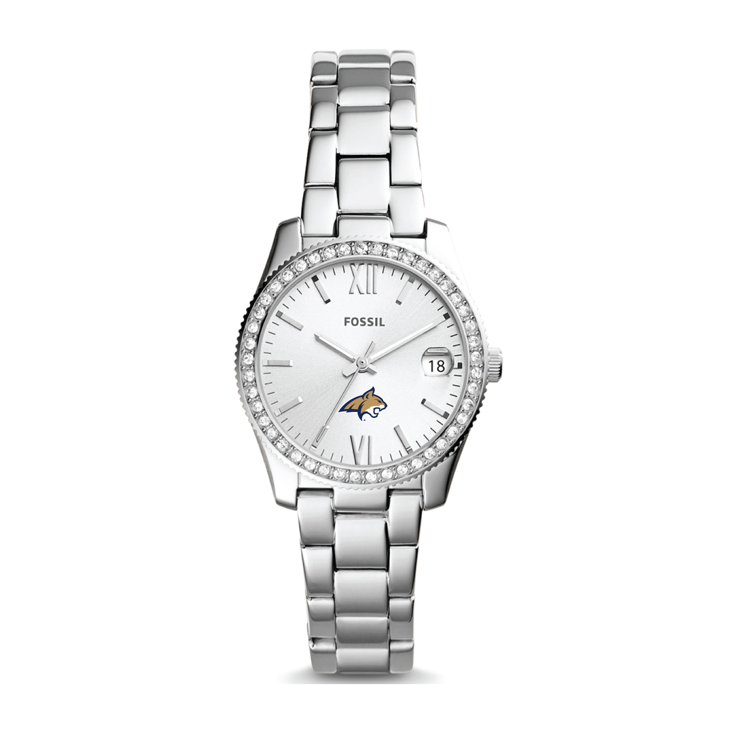 Women's Fossil Silver Montana State Bobcats Scarlette Mini Three-Hand Date Watch