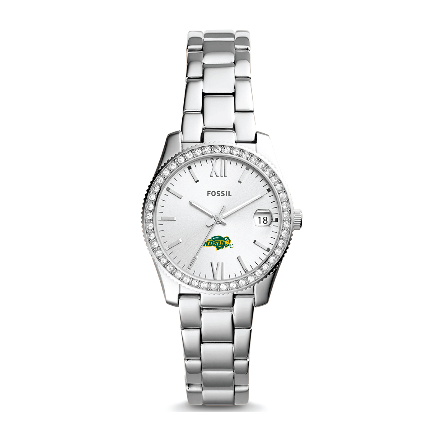 Women's Fossil Silver NDSU Bison Scarlette Mini Three-Hand Date Watch