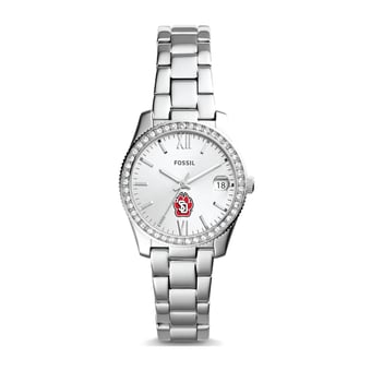 Women's Fossil Silver South Dakota Coyotes Scarlette Mini Three-Hand Date Watch