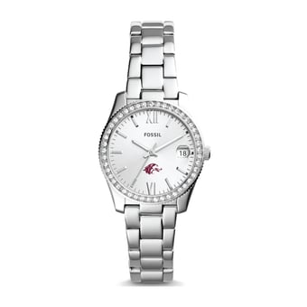 Women's Fossil Silver Southern Illinois Salukis Scarlette Mini Three-Hand Date Watch