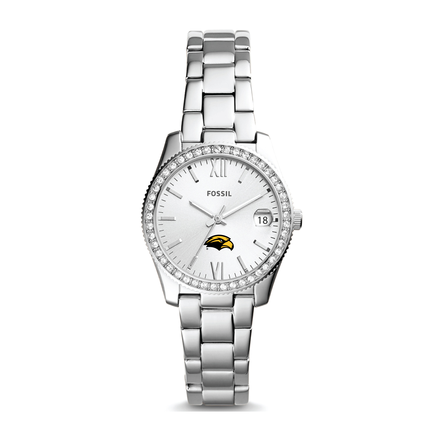 Women's Fossil Silver Southern Miss Golden Eagles Scarlette Mini Three-Hand Date Watch