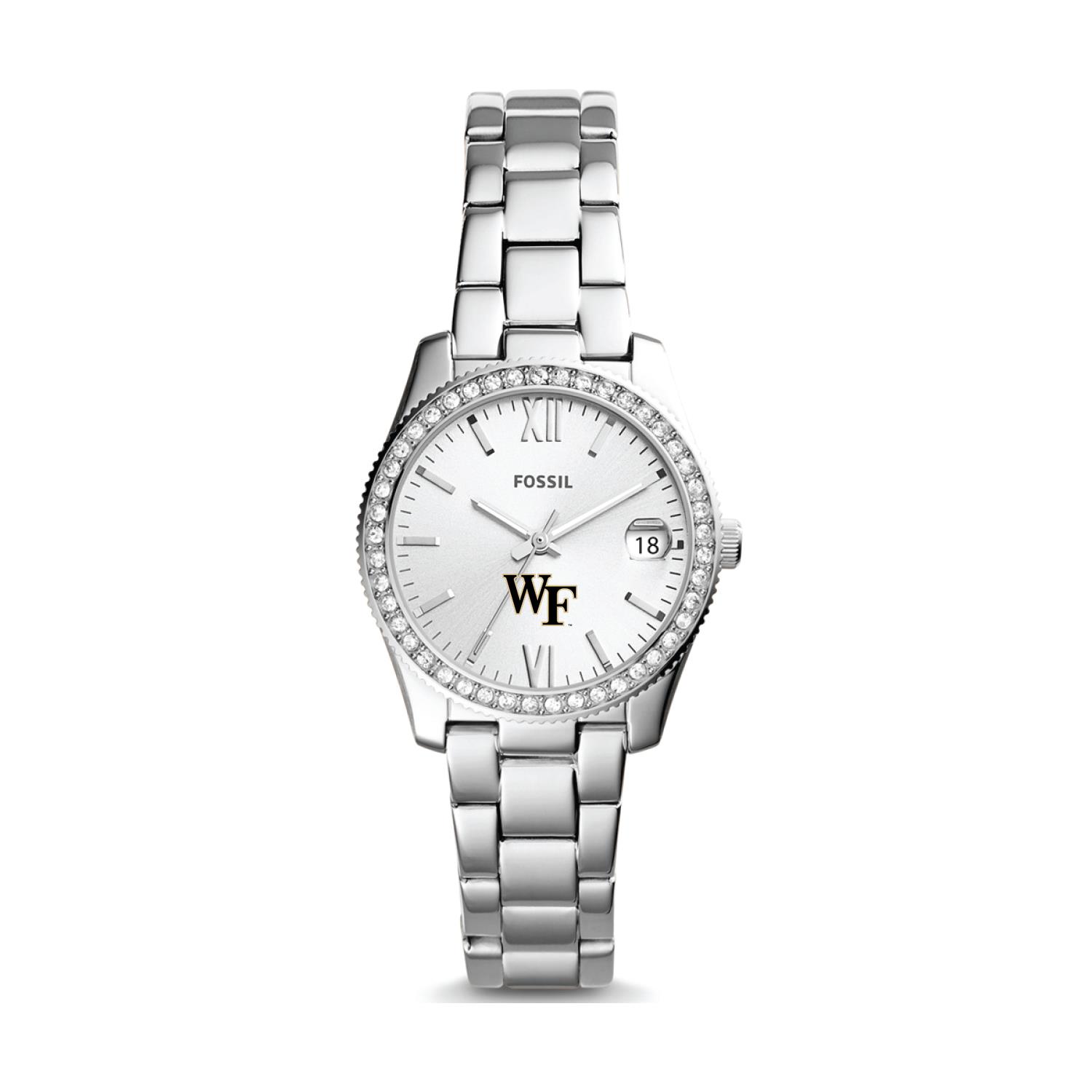 Women’s Fossil Silver Wake Forest Demon Deacons Scarlette Mini Three-Hand Date Watch Women’s Fossil Silver Wake Forest Demon Deacons Scarlette Mini Three-Hand Date Watch
