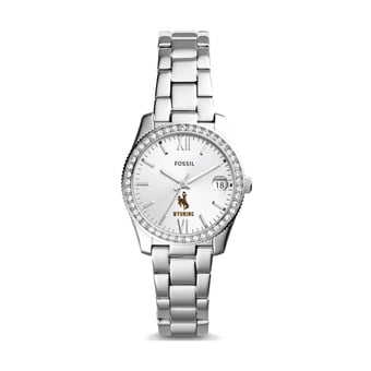 Women's Fossil Silver Wyoming Cowboys Scarlette Mini Three-Hand Date Watch