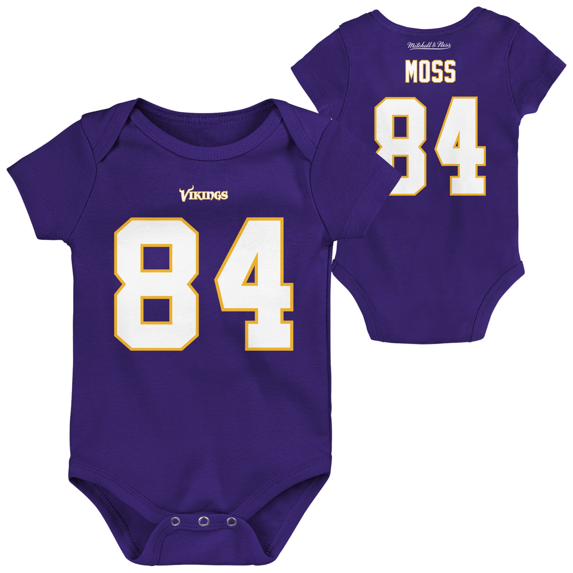 Newborn & Infant Mitchell & Ness Randy Moss Purple Minnesota Vikings Retro Name & Number Bodysuit