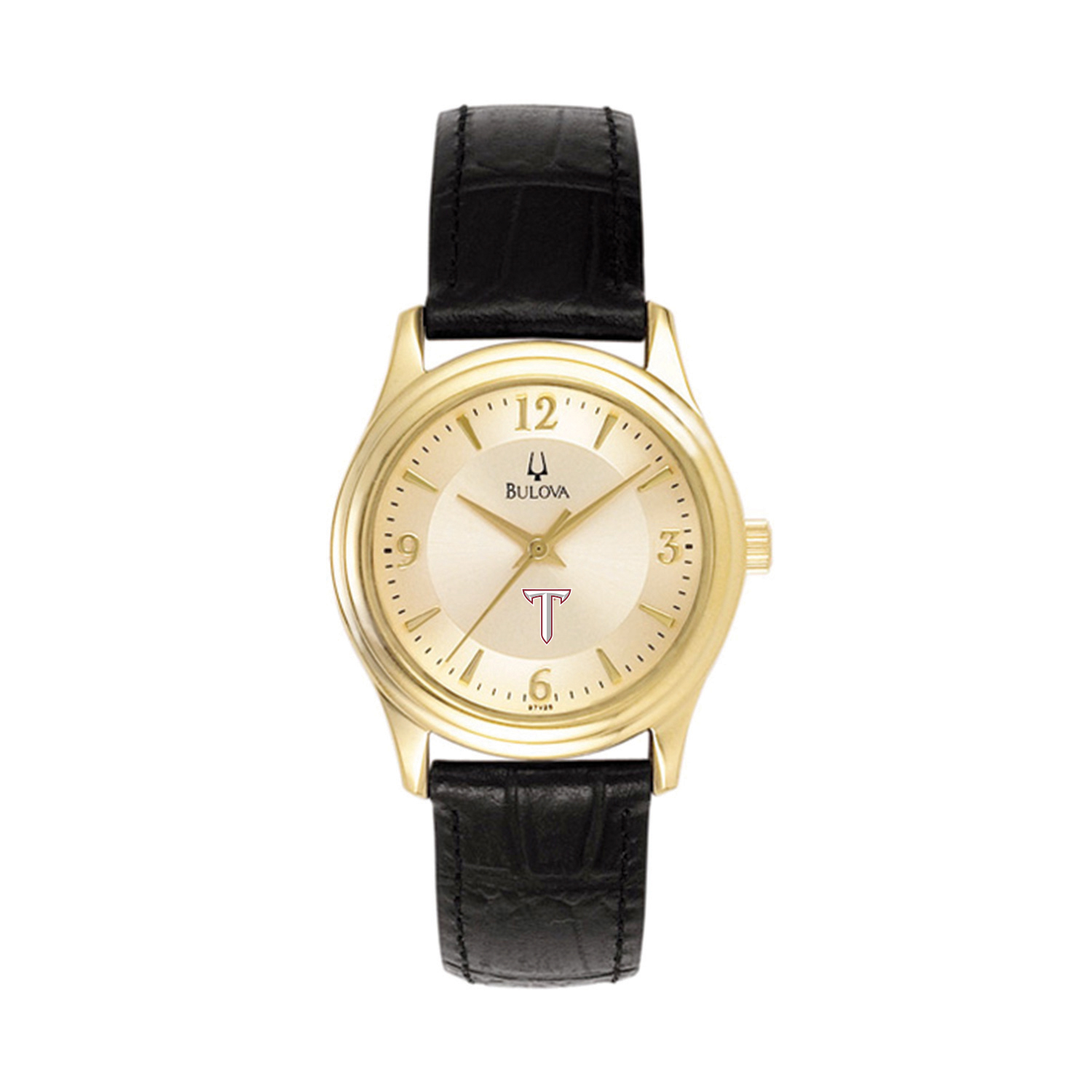 Women's Bulova Gold/Black Troy University Trojans Stainless Steel Watch with Leather Band