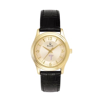 Women's Bulova Gold/Black Troy University Trojans Stainless Steel Watch with Leather Band