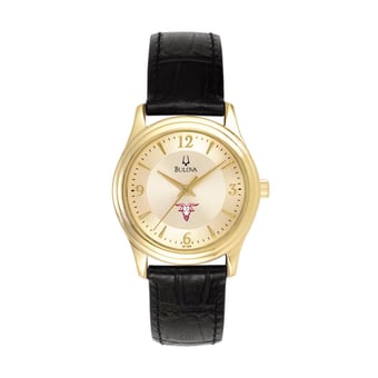 Women's Bulova Gold/Black Worcester Polytechnic Institute Engineers Stainless Steel Watch with Leather Band