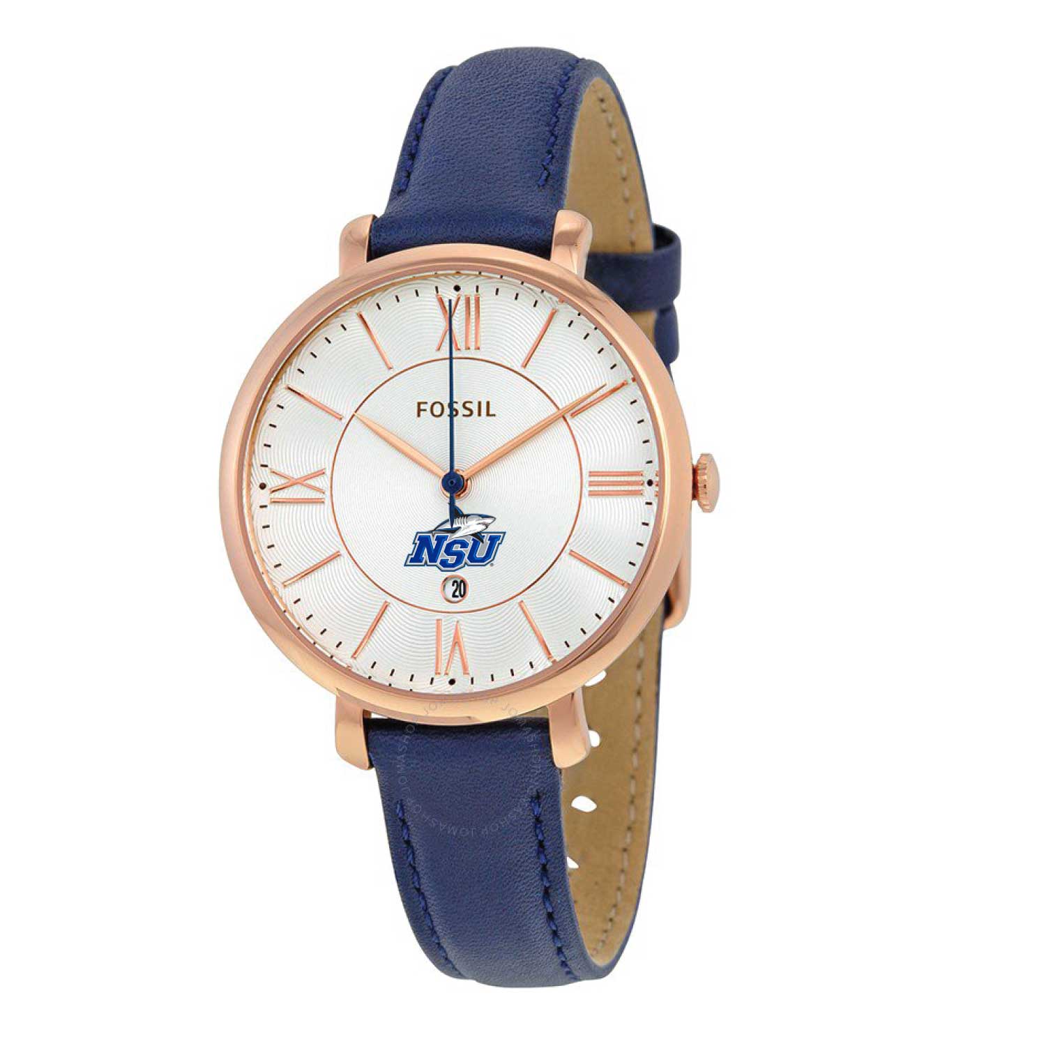 Women's Fossil Navy Nova Southeastern Sharks Jacqueline Leather Watch