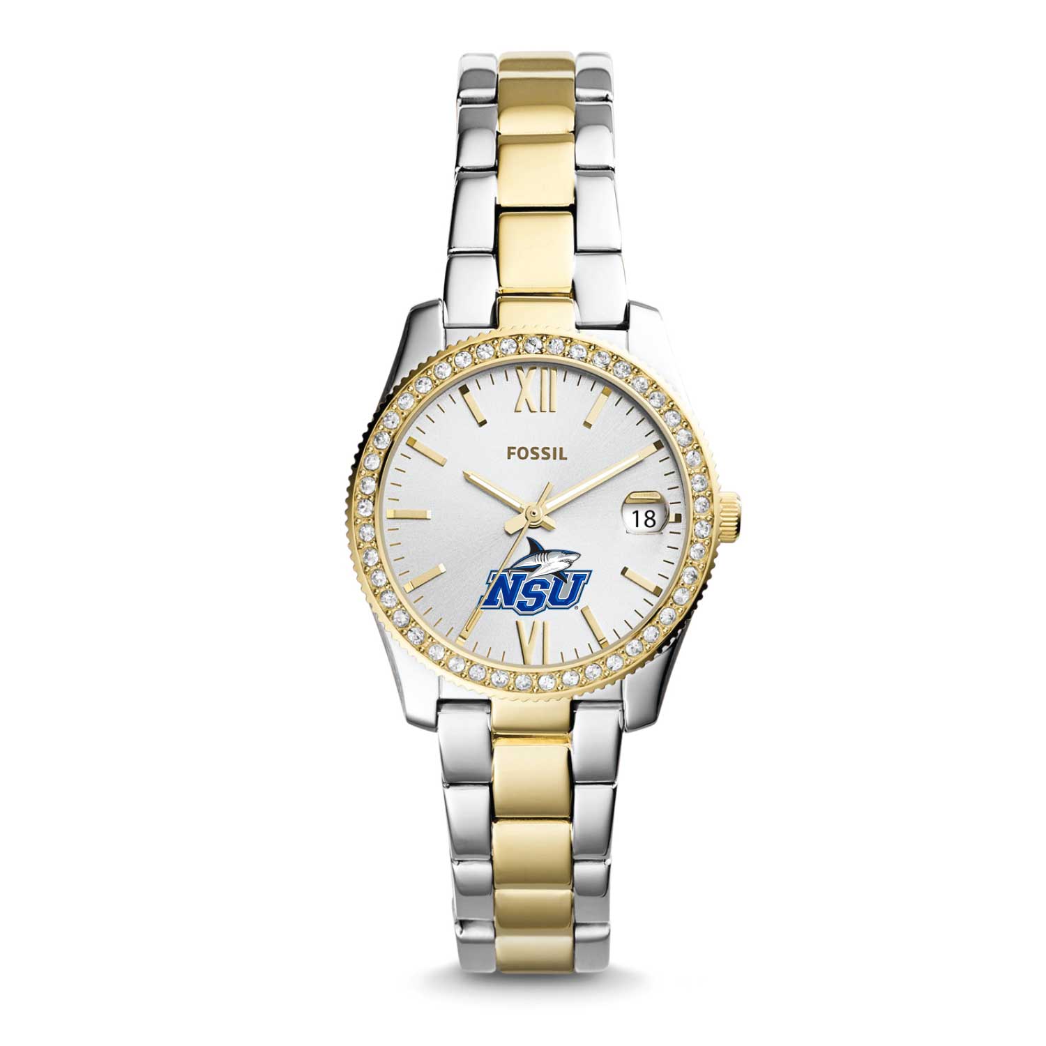 Women's Fossil Nova Southeastern Sharks Scarlette Mini Two-Tone Stainless Steel Watch