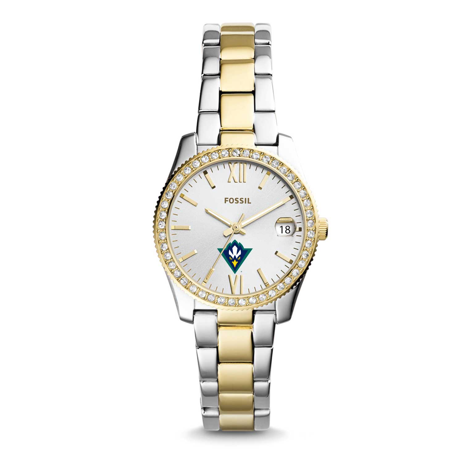 Women's Fossil UNC Wilmington Seahawks Scarlette Mini Two-Tone Stainless Steel Watch