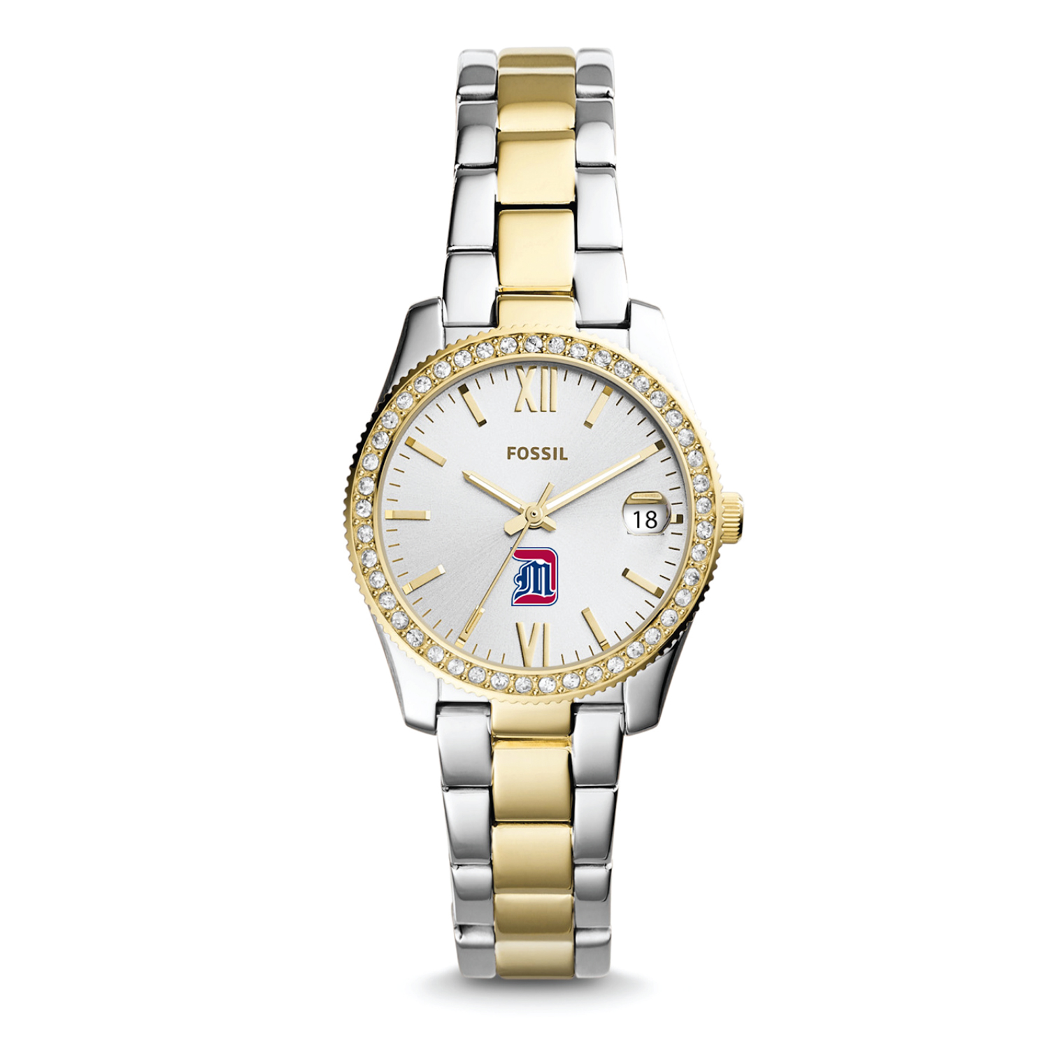 Women's Fossil Silver/Gold Detroit Mercy Titans Scarlette Mini Two-Tone Stainless Steel Watch