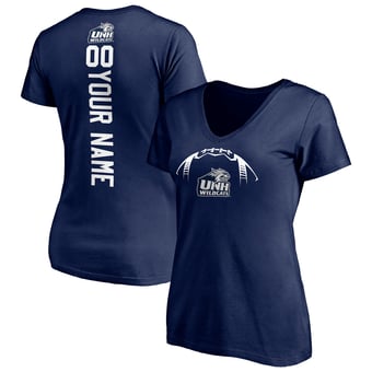 Women's Navy New Hampshire Wildcats Playmaker Personalized Football V-Neck T-Shirt