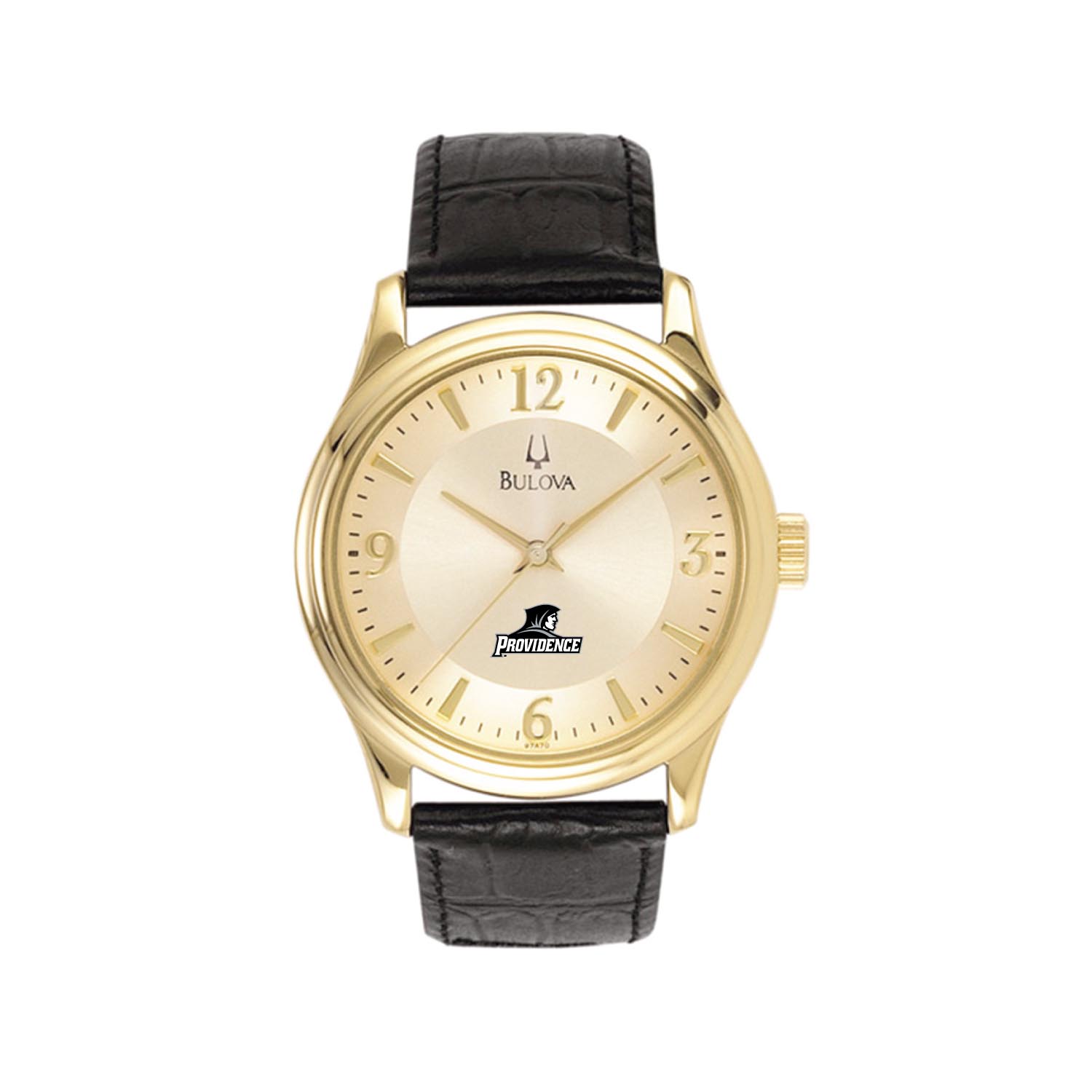 Men's Bulova Gold/Black Providence Friars Stainless Steel Watch with Leather Band