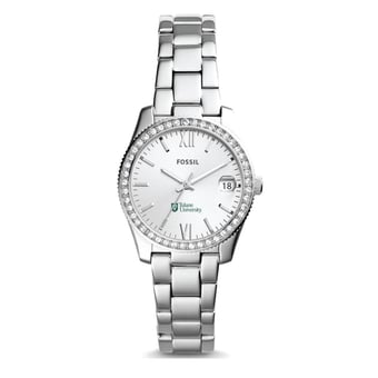 Women's Fossil Silver Tulane Green Wave Scarlette Mini Three-Hand Date Watch