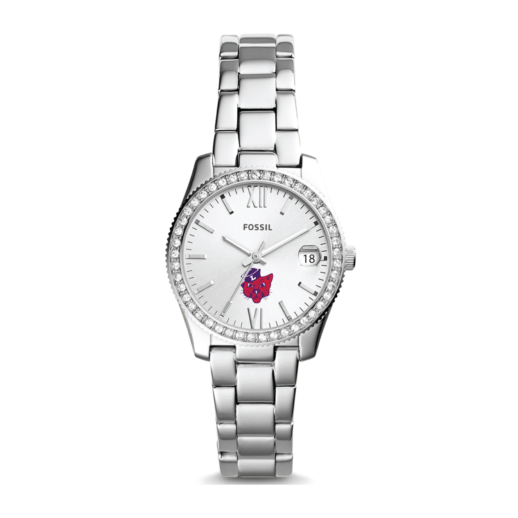 Women's Fossil Silver Linfield Wildcats Scarlette Mini Three-Hand Date Watch
