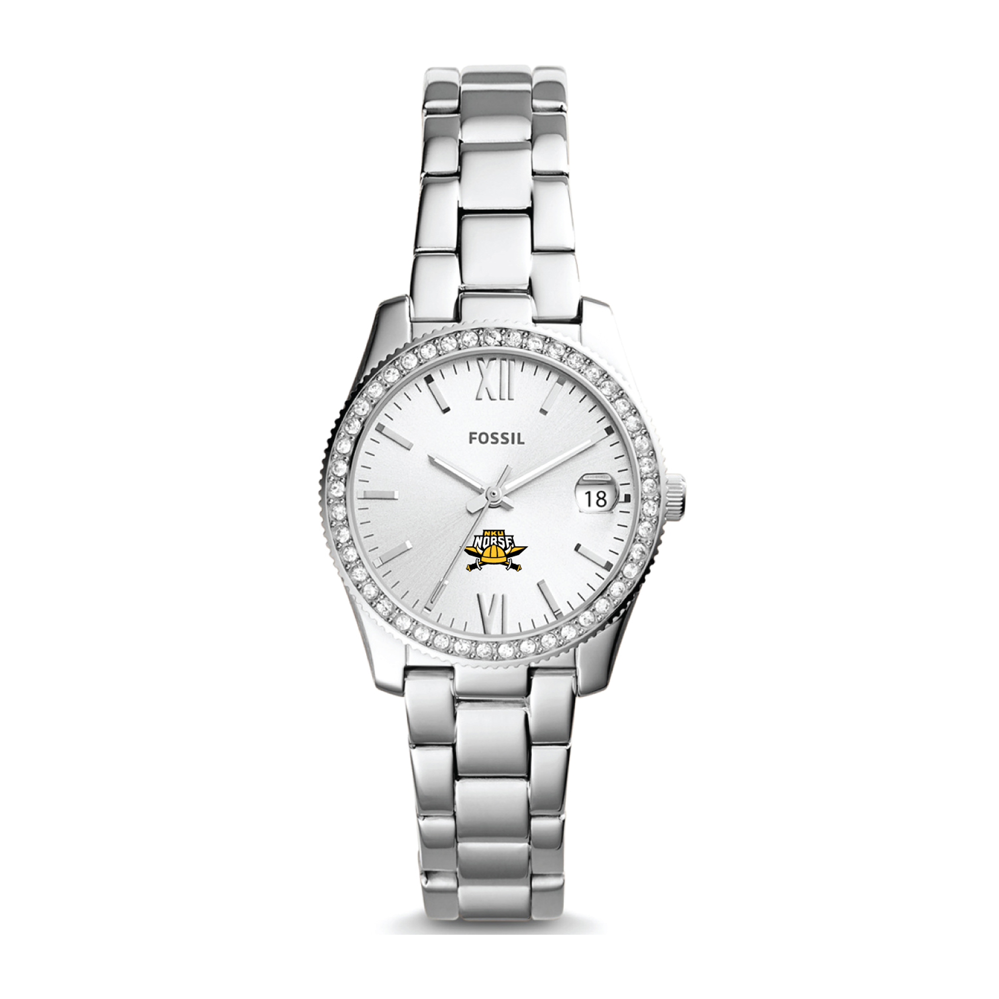 Women's Fossil Silver Northern Kentucky University Norse Scarlette Mini Three-Hand Date Watch