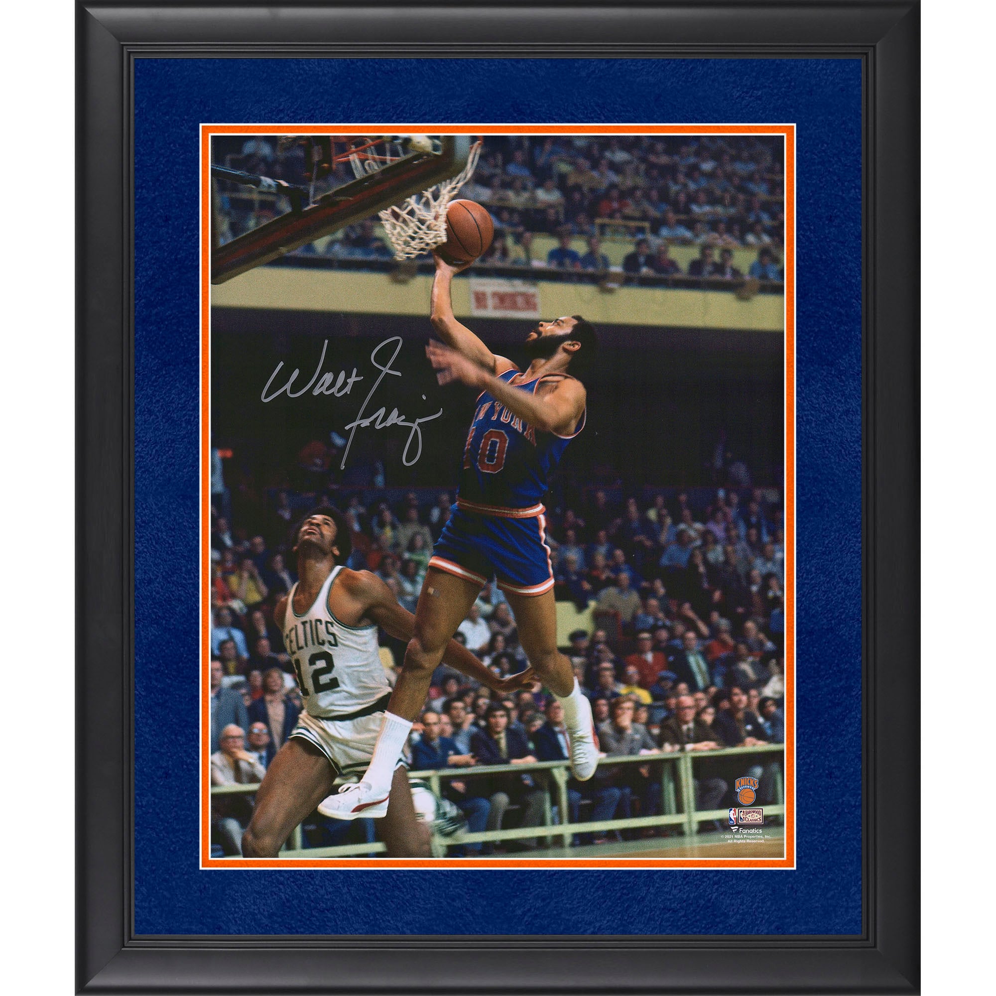 New York Knicks Autographed Framed 16" x 20" Layup vs. Boston Celtics Photograph - Suede Matting