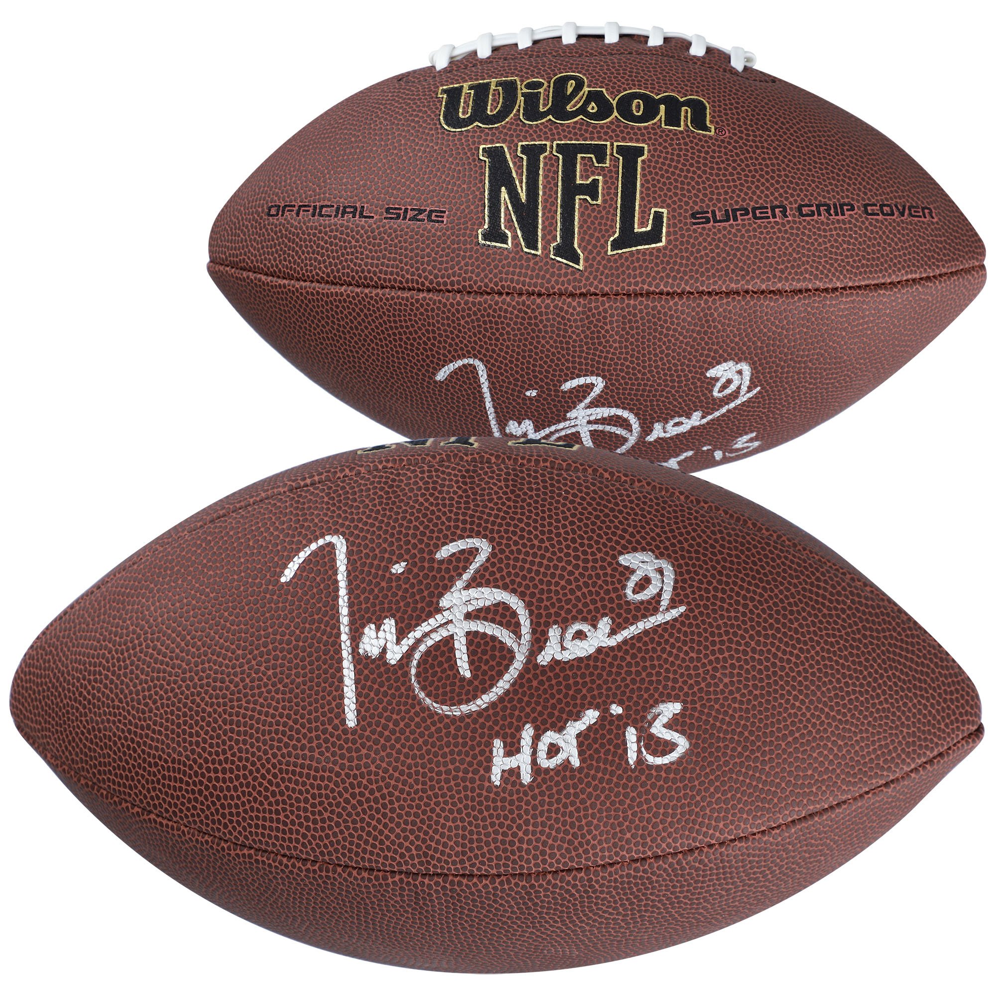 Replica del pallone da calcio Duke autografata da Tim Brown degli Oakland Raiders con l'iscrizione "HOF 2015".