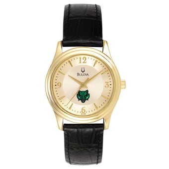 Women's Bulova Gold Binghamton Bearcats Stainless Steel Watch with Leather Band