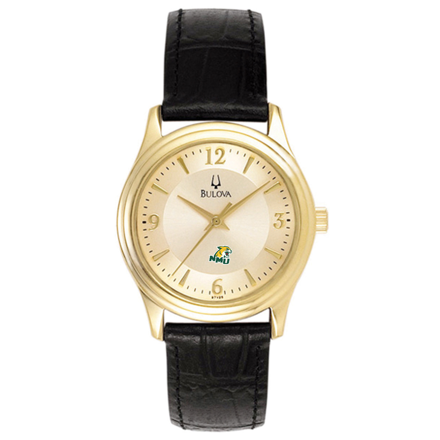 Women's Bulova Gold Northern Michigan Wildcats Stainless Steel Watch with Leather Band
