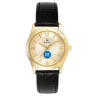 Women's Bulova Gold SUNY Fashion Institute of Technology Tigers Stainless Steel Watch with Leather Band