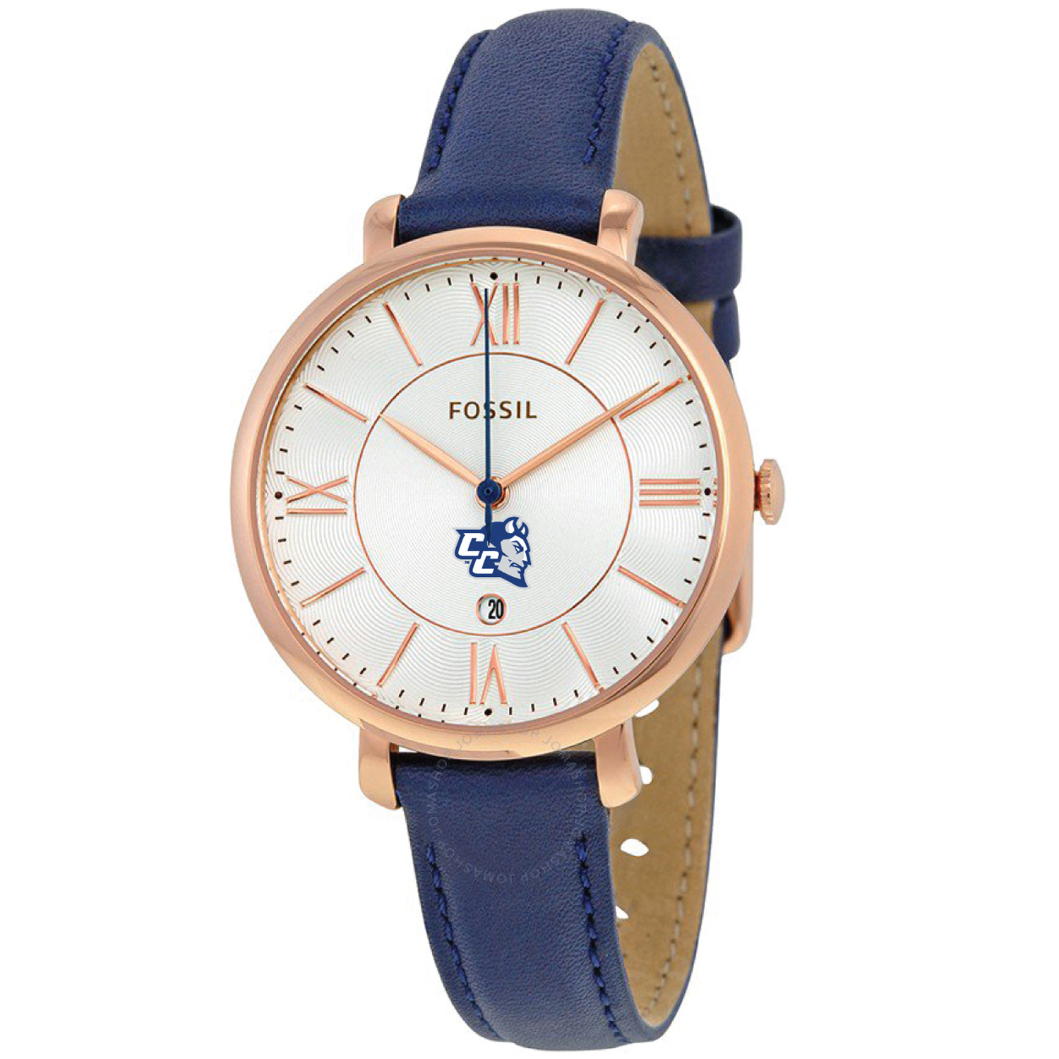 Women's Fossil Navy Central Connecticut State Blue Devils Jacqueline Leather Watch