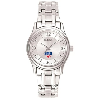 Women's Bulova Silver SMU Mustangs Stainless Steel Quartz Watch