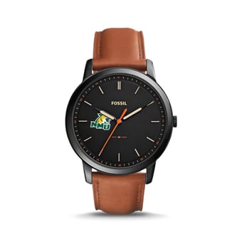 Fossil Black Northern Michigan Wildcats The Minimalist Slim Light Brown Leather Watch