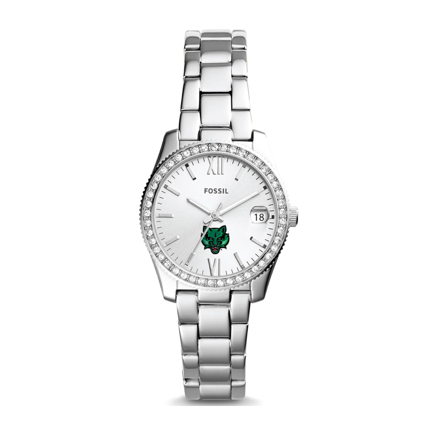 Women's Fossil Silver Binghamton Bearcats Scarlette Mini Three-Hand Date Watch