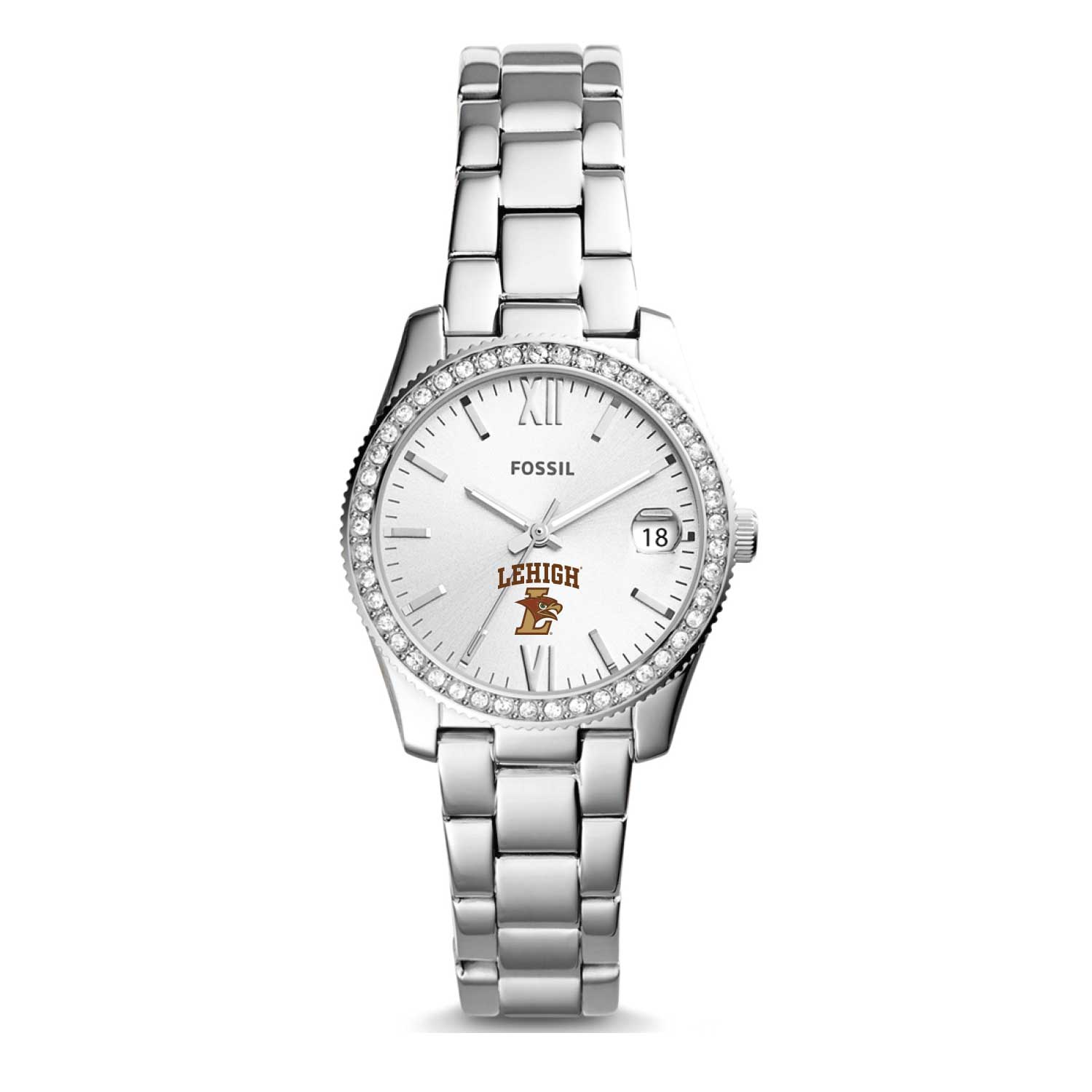 Women's Fossil Silver Lehigh Mountain Hawks Scarlette Mini Three-Hand Date Watch