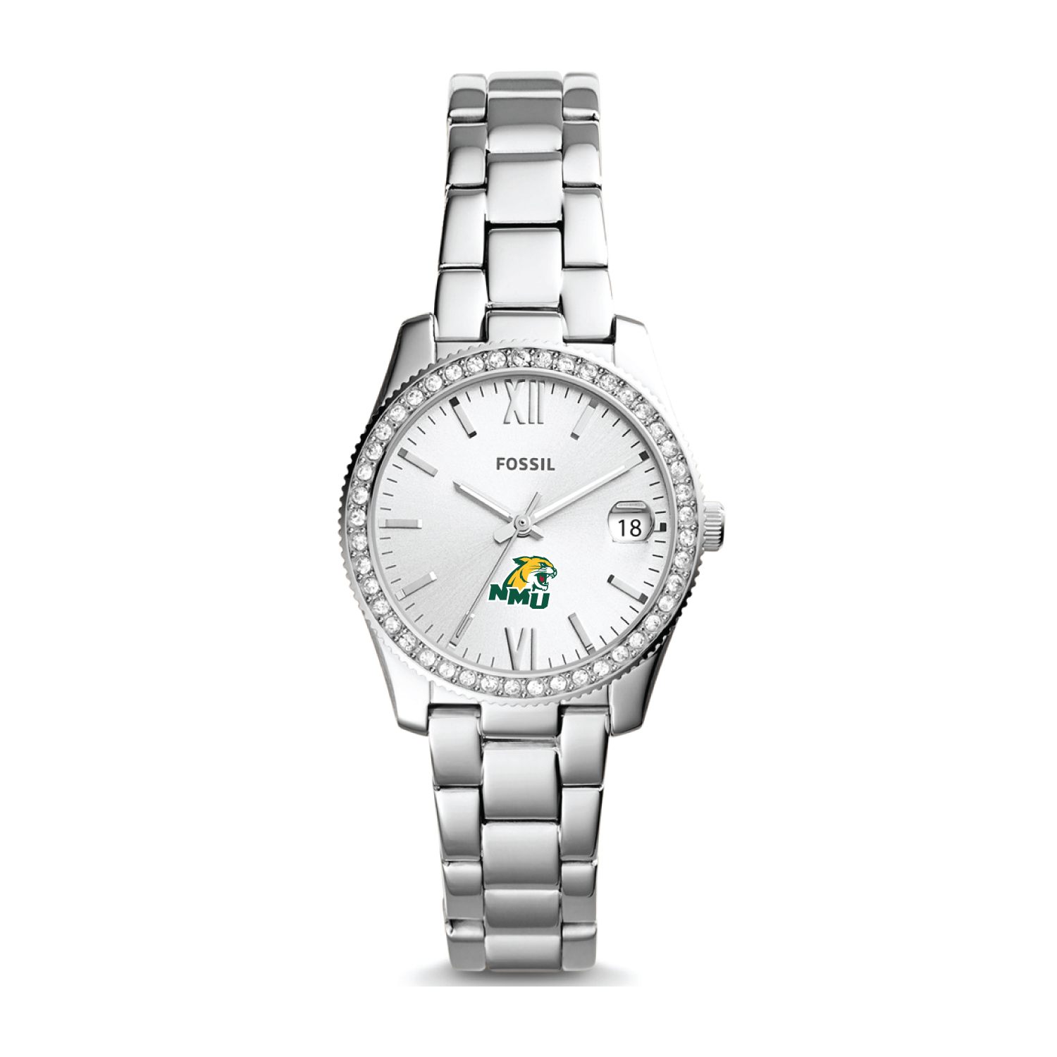 Women's Fossil Silver Northern Michigan Wildcats Scarlette Mini Three-Hand Date Watch
