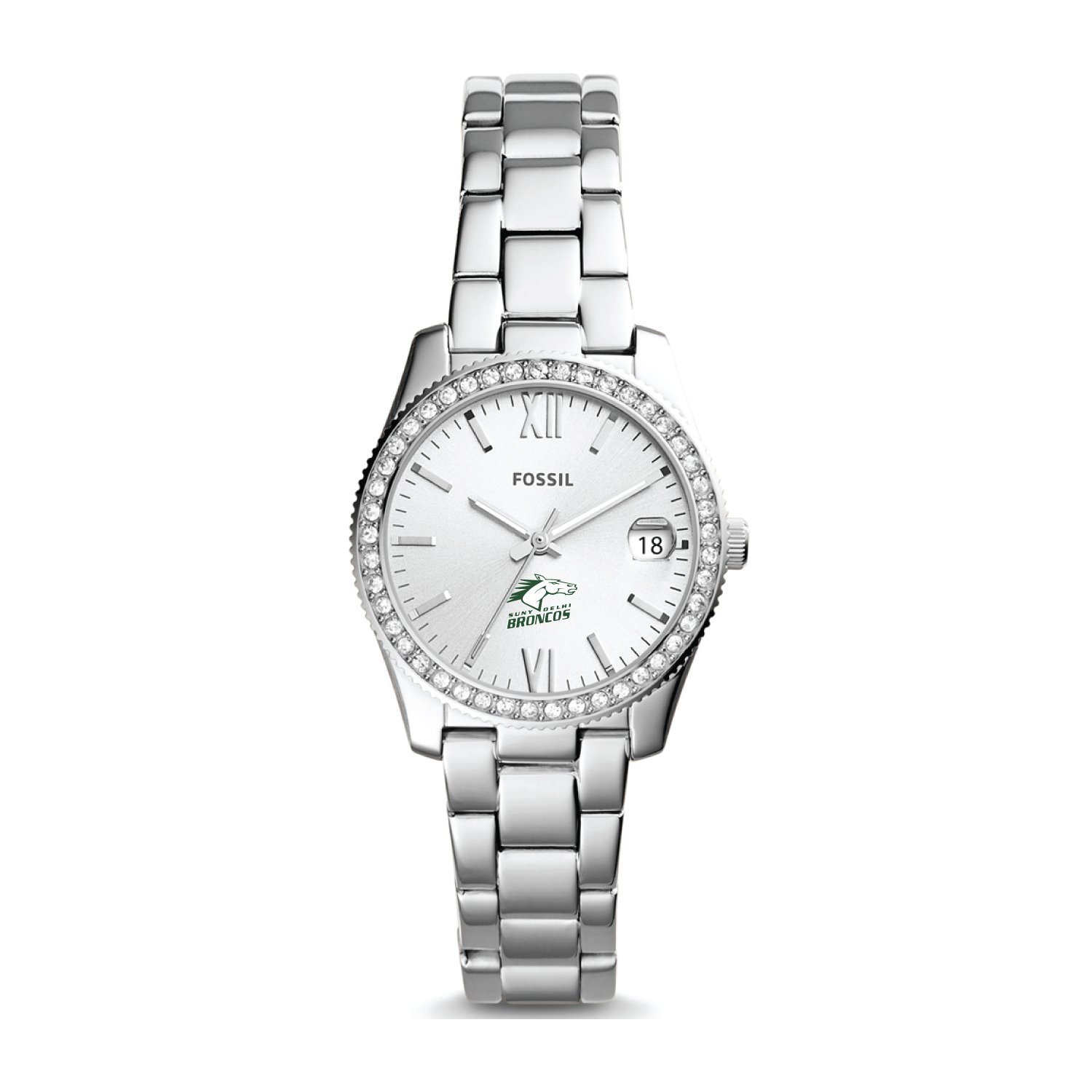Women's Fossil Silver SUNY Delhi Broncos Scarlette Mini Three-Hand Date Watch