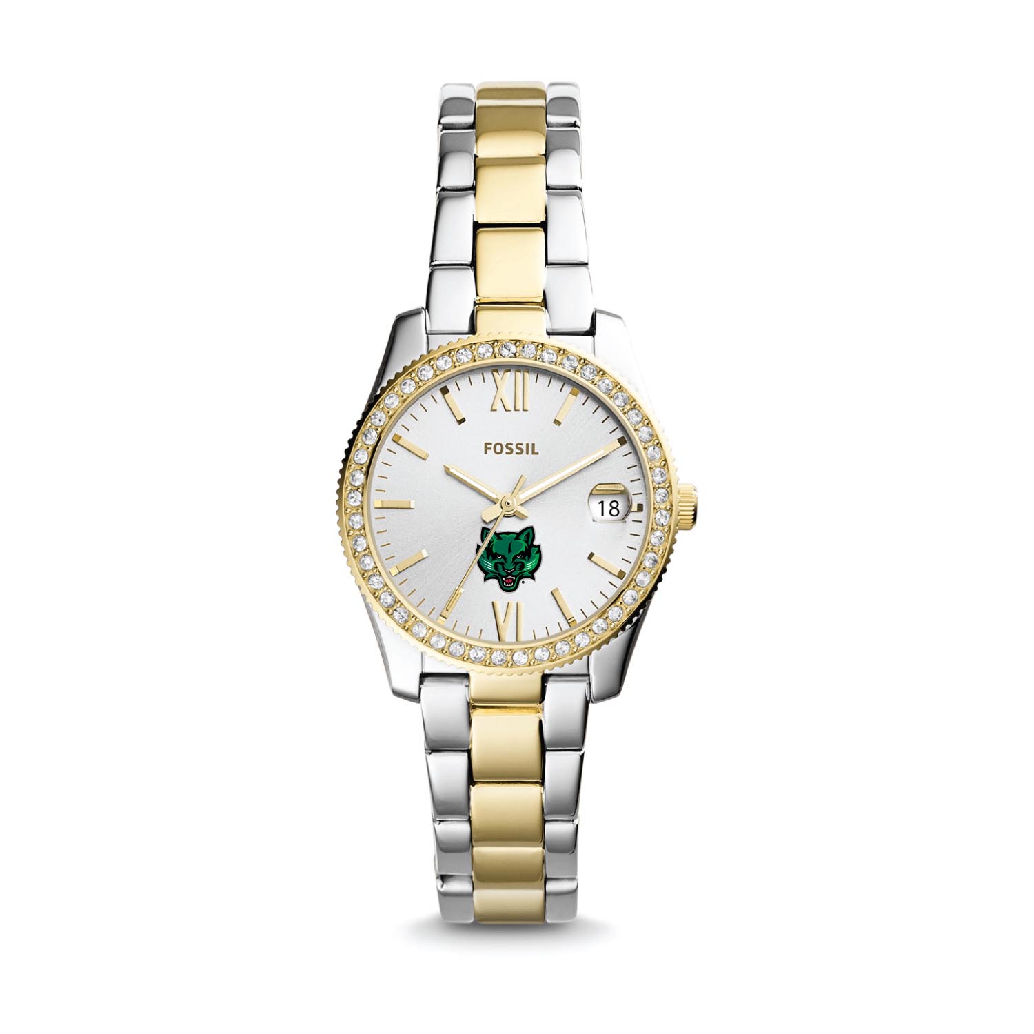 Women's Fossil Silver Binghamton Bearcats Scarlette Mini Two-Tone Stainless Steel Watch