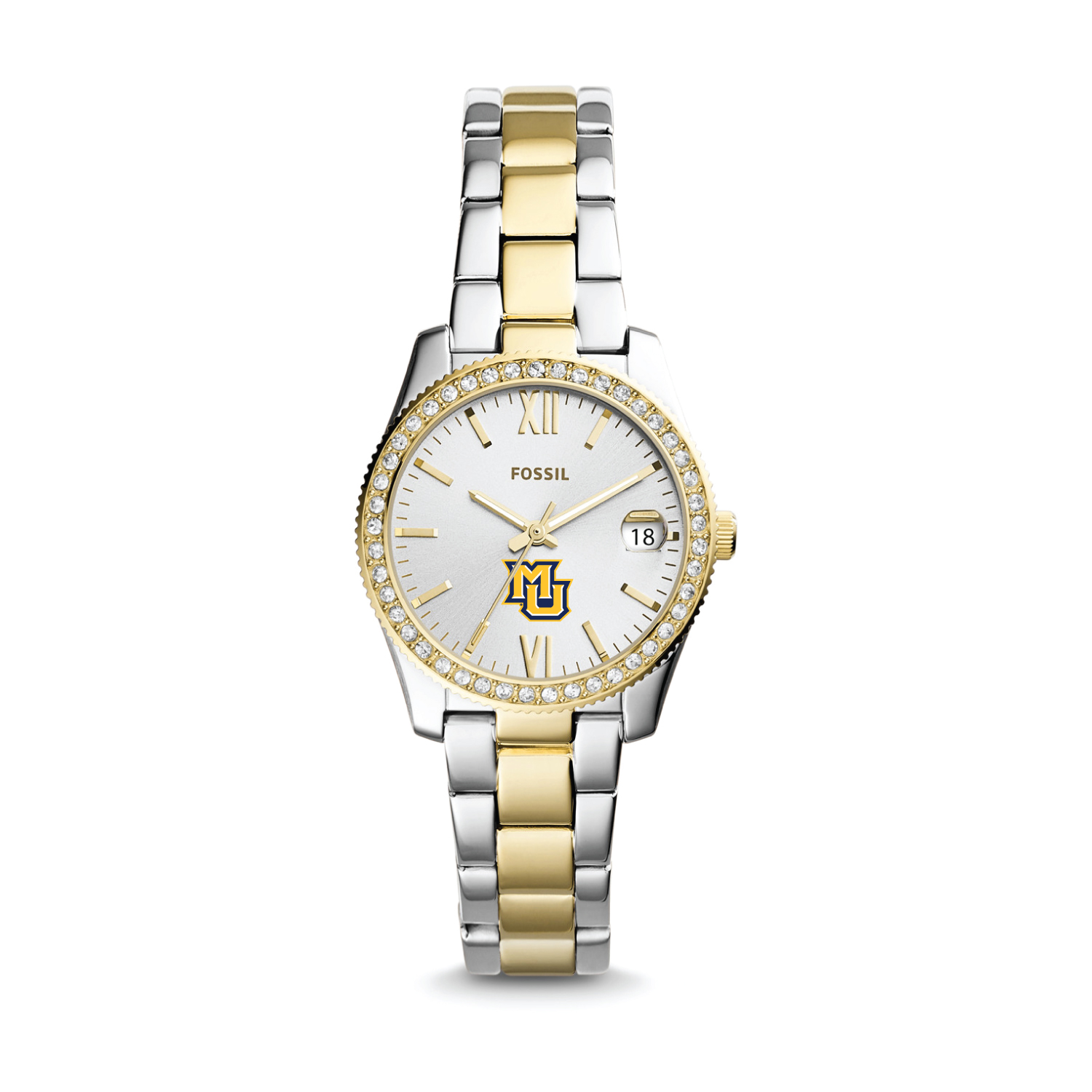 Women's Fossil Silver Marquette Golden Eagles Scarlette Mini Two-Tone Stainless Steel Watch