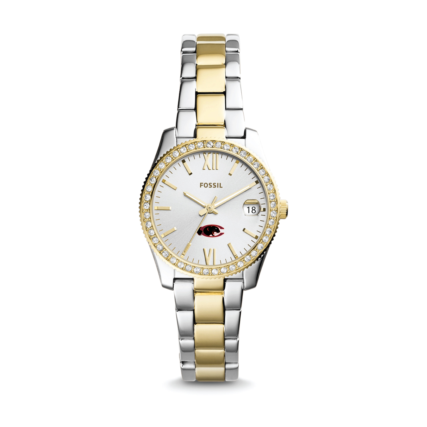 Women's Fossil Silver Claflin Panthers Scarlette Mini Two-Tone Stainless Steel Watch