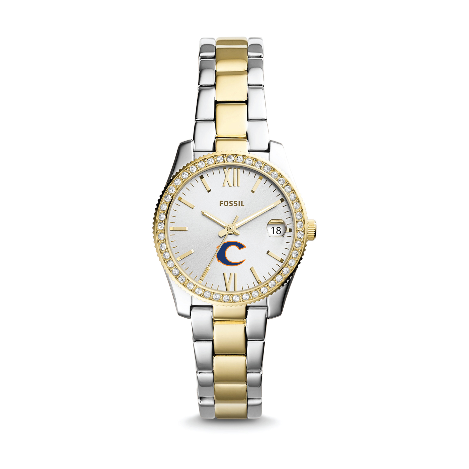 Women's Fossil Silver Clayton State Lakers Scarlette Mini Two-Tone Stainless Steel Watch