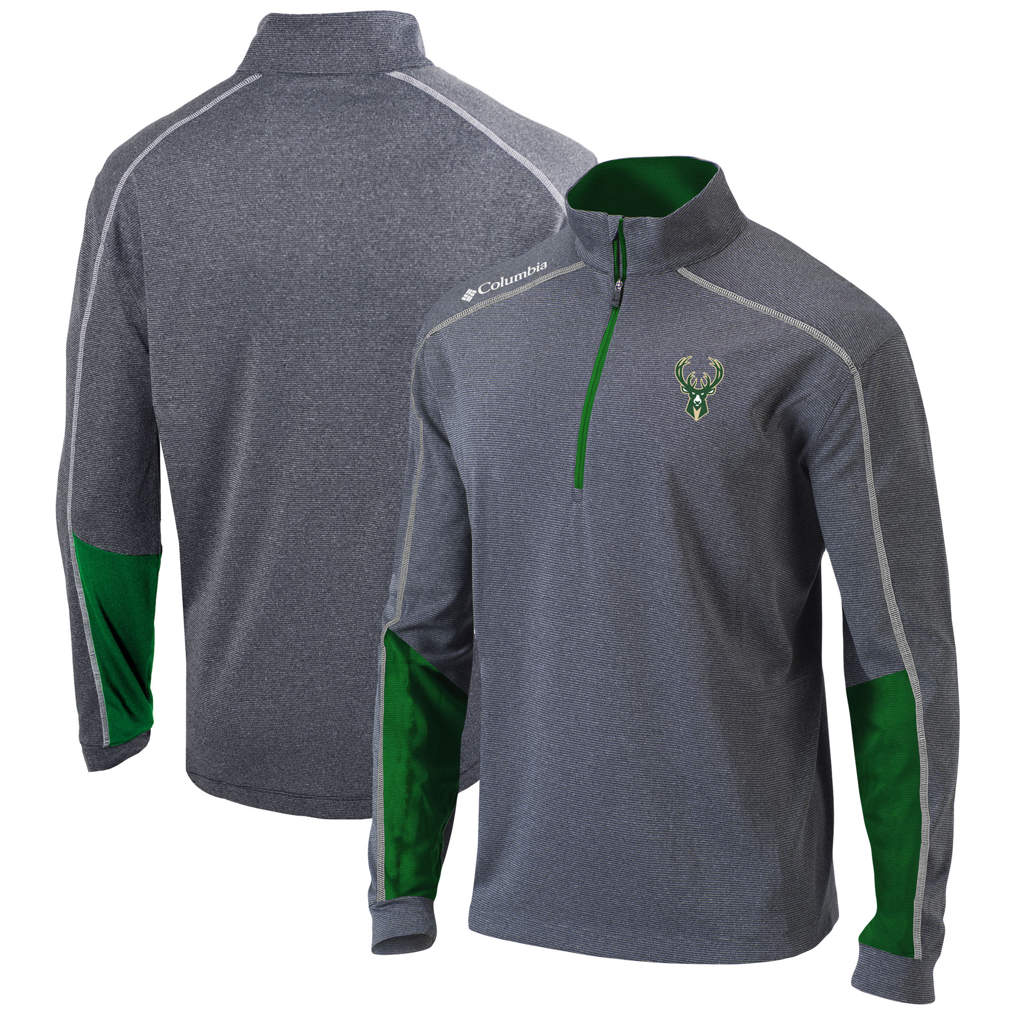 Men’s Columbia Heathered Gray/Green Milwaukee Bucks Omni-Wick Shotgun 2.0 Quarter-Zip Pullover Top Men’s Columbia Heathered Gray/Green Milwaukee Bucks Omni-Wick Shotgun 2.0 Quarter-Zip Pullover Top