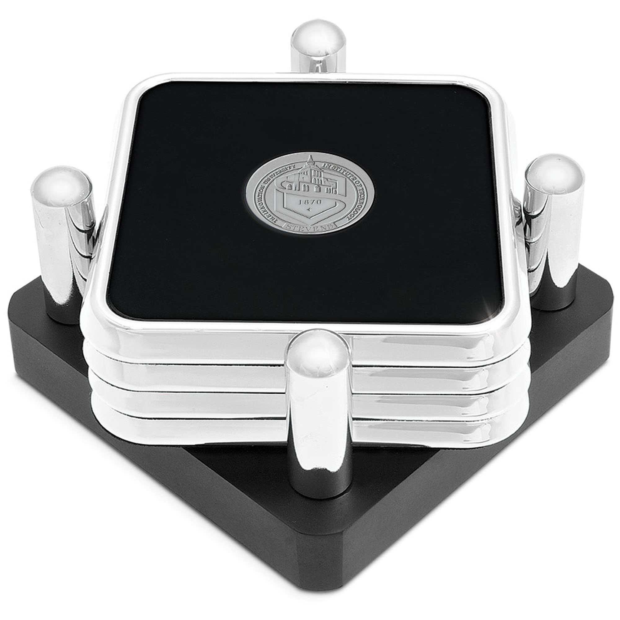 Silver Stevens Institute of Technology Ducks 4-Piece Logo Square Coaster Set in Presentation Stand
