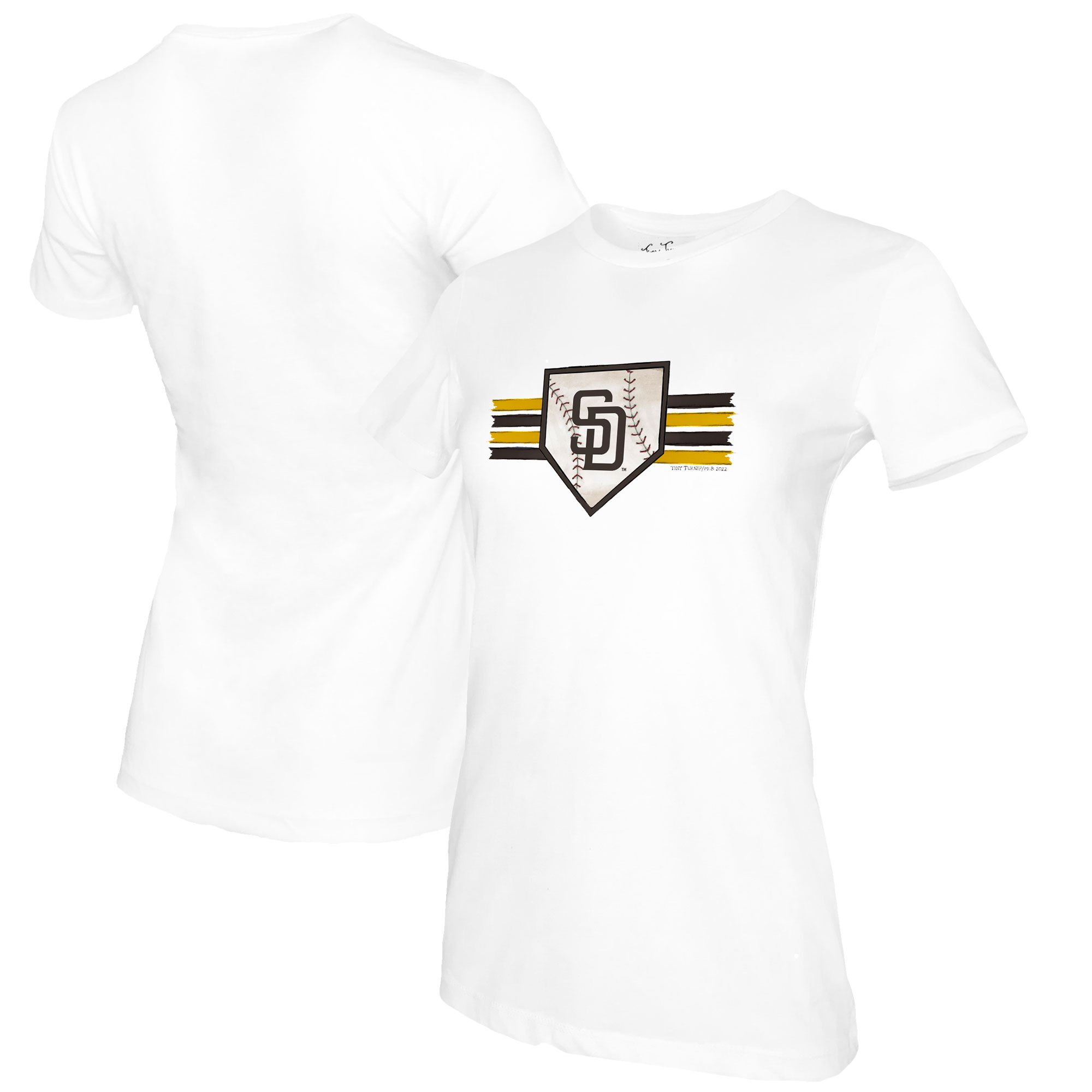 Women’s Tiny Turnip White San Diego Padres Base Stripe T-Shirt Women’s Tiny Turnip White San Diego Padres Base Stripe T-Shirt