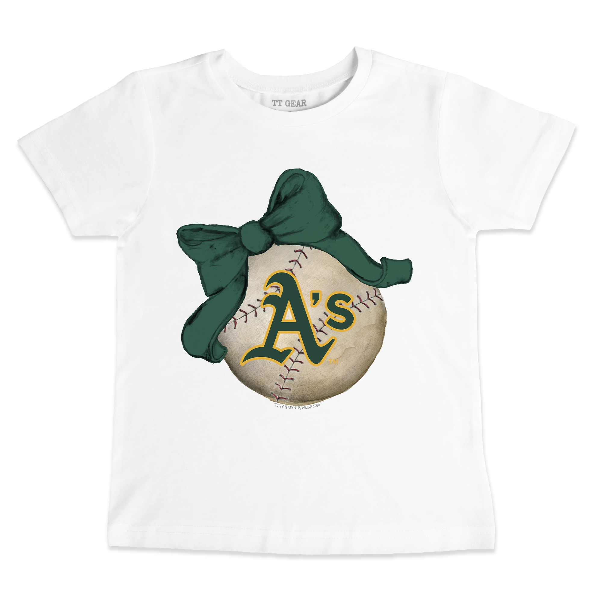 Infant Tiny Turnip White Athletics Baseball Bow T-Shirt