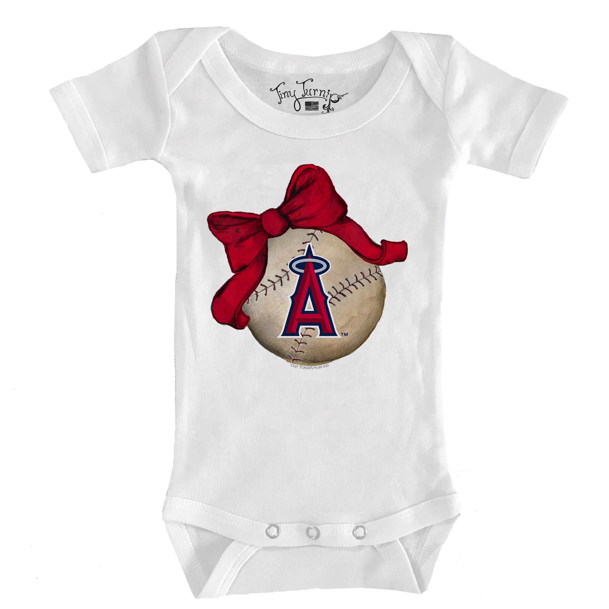 Infant Tiny Turnip White Los Angeles Angels Baseball Bow Bodysuit